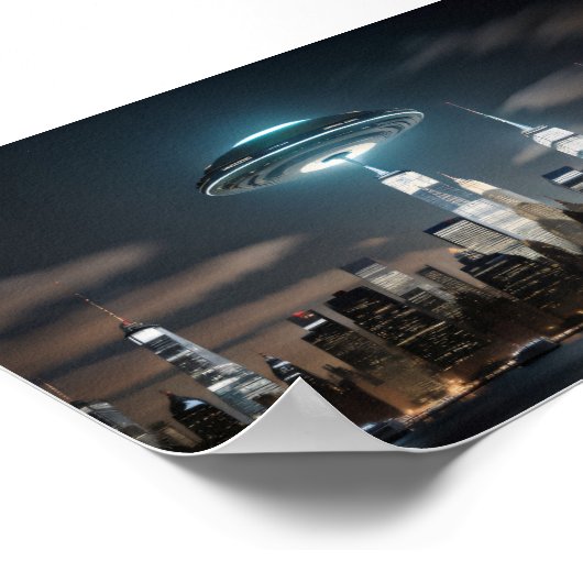 Flug Saucer über Stadt Poster (Ecke)
