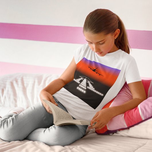 Flugabend auf einem T - Shirt der Start- und Lande