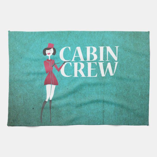 Flugbegleiter mit Typografie der Crew der Kabine Geschirrtuch (Horizontal)