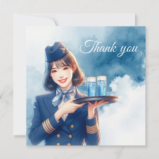 Flugbegleiterin Serviert Getränke Dankeskarte (Vorderseite)