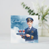 Flugbegleiterin Serviert Getränke Dankeskarte (Stehend Vorderseite)