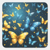 Flügel der Freude: Blaue und gelbe Schmetterlinge, Quadratischer Aufkleber (Vorderseite)