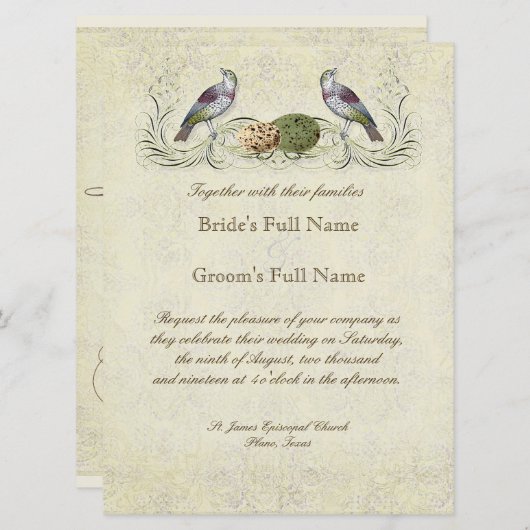 Flügel der Liebe Einladung - Cream Tan (Vorne/Hinten)