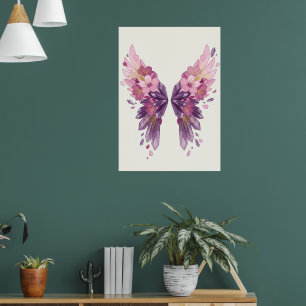 Flügel des Engels mit floralem Wasserfarben-Kunstp Poster