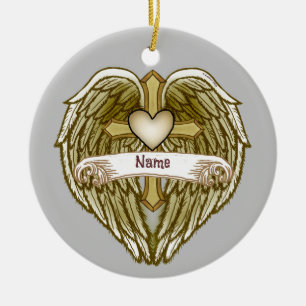 Flügel Herz Christliches Kreuz-Ornament Keramik Ornament