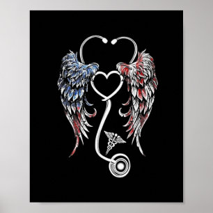 Flügel Herz Krankenschwester Stethoskop Amerikanis Poster