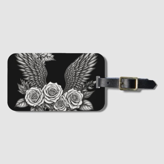 Flügel mit Blume. Ästhetische Blume Wings Gepäckanhänger (Vorderseite (Horizontal))