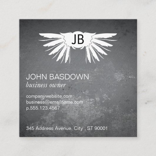 Flügel / Monogramm / grunzig Quadratische Visitenkarte (Vorderseite)