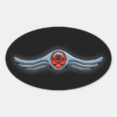 Flügel-Schädel-Chrom Ovaler Aufkleber (Vorderseite)