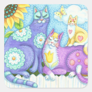 Flügel und Taschen, CAT-FRIENDS-FELDER Quadratischer Aufkleber