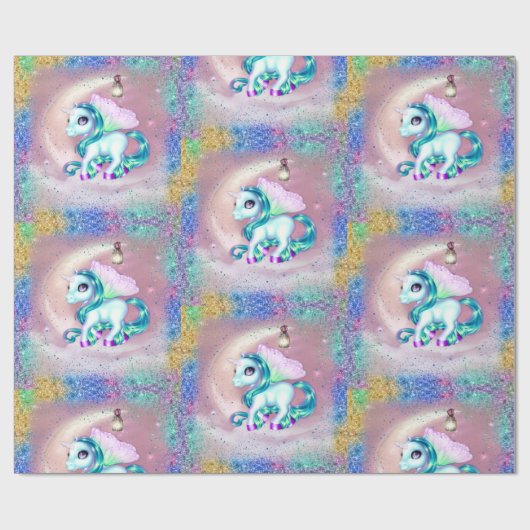 Flügeldraht und Regenbogen-Glitzer Rosa Geschenkpapier (Flach)