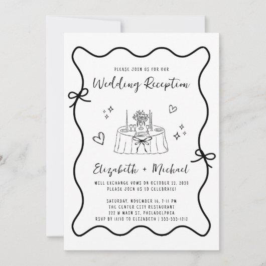 Flügeldraht-Wavy-Rahmen-Hochzeitsempfang Einladung (Vorderseite)