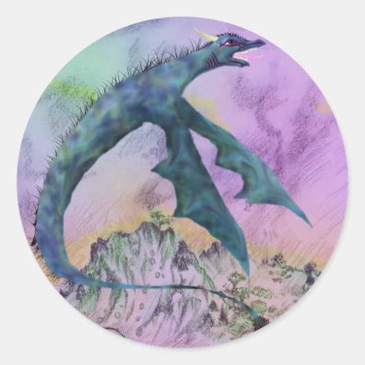 Flügelfest Lila Drachenmonster Reptil Runder Aufkleber (Vorderseite)