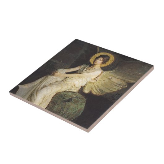 Flügelfigur, sitzend auf einem Felsen von Abbott T Fliese (Seite)