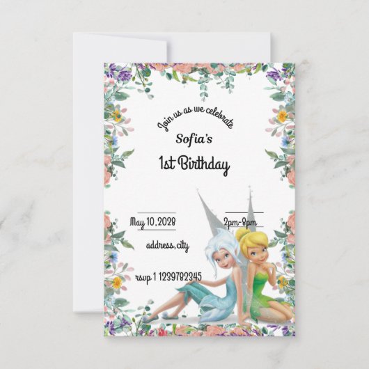 Flügelgeheimnis 1. Geburtstag Einladung (Vorderseite)