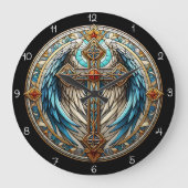 Flügelhaltiges Glaskreuz Große Wanduhr (Vorderseite)