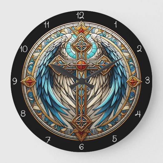 Flügelhaltiges Glaskreuz Große Wanduhr (Vorderseite)