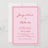 Flügelhandgezeichneter Retrorahmen Rosa und Rote H Einladung (Vorderseite)