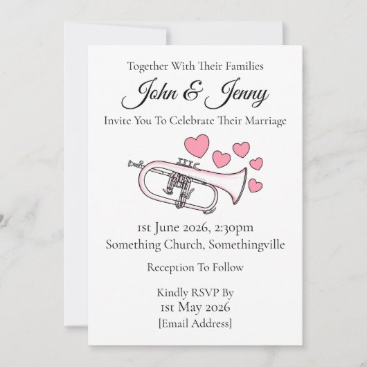 Flugelhorn Wedding Invitation Brass Musicians Einladung (Vorderseite)