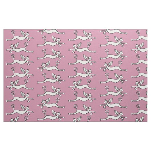 Flügelkatzen auf rosa Untergrund Stoff (Fat Quarter (45,7 x 55,9 cm))