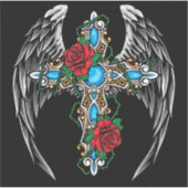 Flügelkreuz mit Rote Rosen Aufkleber (Vorderseite)