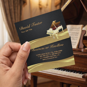 Flügelpianist Elegant Schwarz Gold Damast Visitenkarte