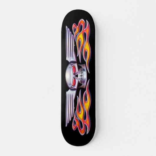 Flügelschädel mit Flammen Skateboard (Vorne)