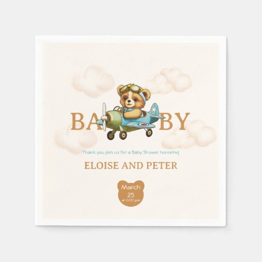 Flügelwolken Pilot Teddy Bear Serviette (Vorderseite)