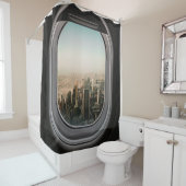 FLUGFENSTER MIT BLICK AUF DIE STADT WÄHREND DES TA DUSCHVORHANG (Beispiel)