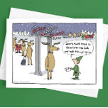 Fluggesellschaft "Sleigh Security" Funny Christmas Feiertagskarte<br><div class="desc">Cartoon des Weihnachtsmannes und seiner Rentiere, die die Sicherheit der Fluggesellschaft durchlaufen. Elfen laden Gepäck aus dem Gepäckwagen. Metalldetektor piepst und elf ist Sprichwort: "Entschuldigung, du musst die Glocken übergeben und wieder durchlaufen." Eine lustige Weihnachtskarte, ideal für alle auf Ihrer Liste, für Familie, Freunde und Geschäftsreisende. Im Text steht "Frohe...</div>