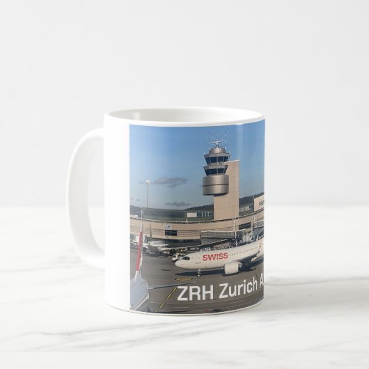Flughafen Zürich mit einem Airbus der Swiss Airlin Kaffeetasse (Vorderseite Links)
