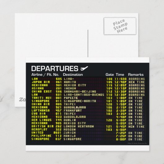 Flughafenabfluege Postkarte (Vorne/Hinten)