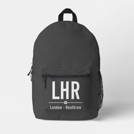 Flughafencode London Heathrow LHR - Luftfahrt Bedruckter Rucksack (Vorderseite)