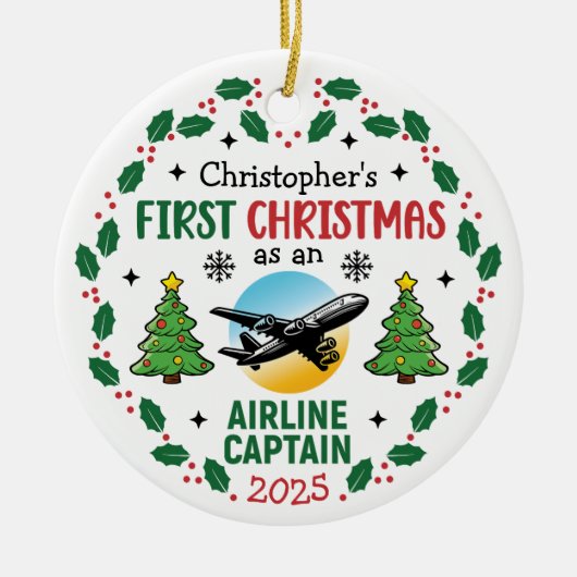 Flugkapitän Erstes Weihnachten Pilot Personalisier Keramik Ornament (Vorne)