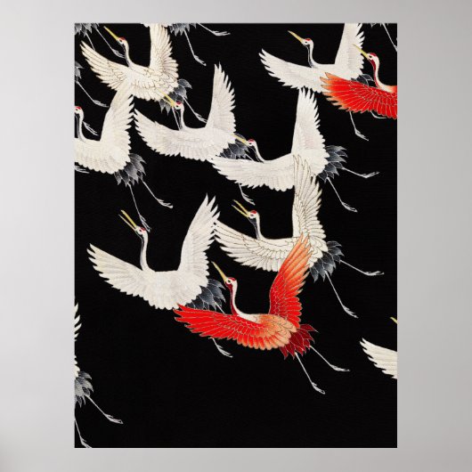 Flugkrane: Japanische Bird Kimono Art Poster (Vorne)