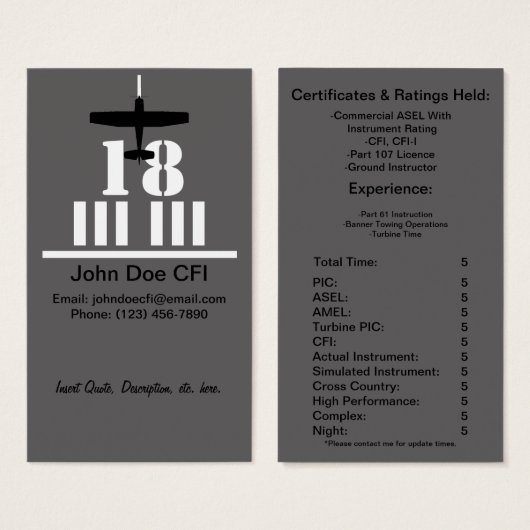 Fluglehrer Business / Resume Card (Vorne & Hinten)