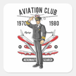 Fluglehrer für Vintage Luftfahrt-Club Quadratischer Aufkleber