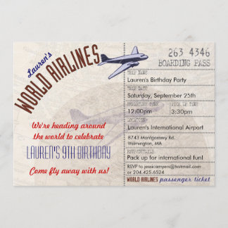 Fluglinien-Karten-Bestimmungsort-Party Einladung