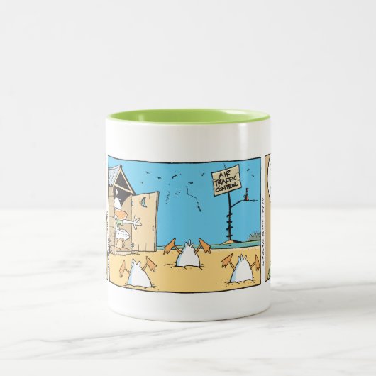 Fluglotse-lustiger Toiletten-Cartoon Zweifarbige Tasse (Mittel)