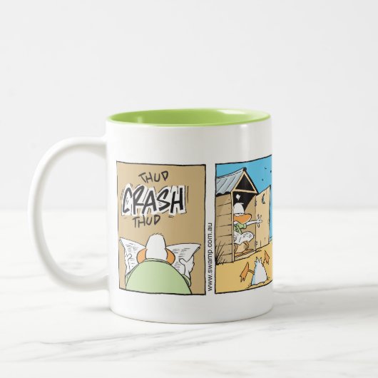 Fluglotse-lustiger Toiletten-Cartoon Zweifarbige Tasse (Links)