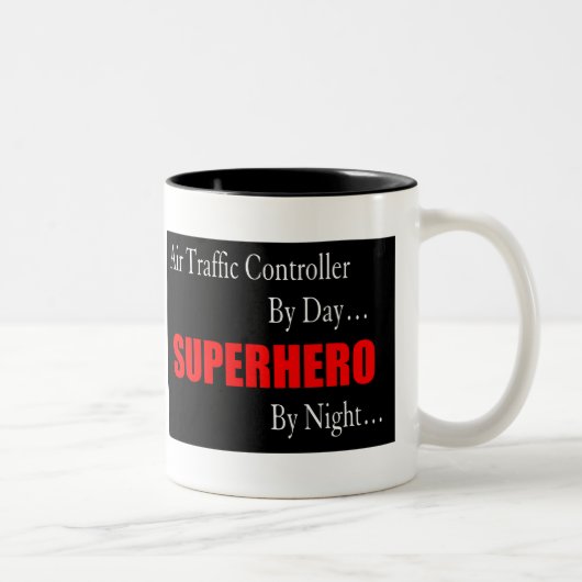 Fluglotse-Superheld Zweifarbige Tasse (Rechts)