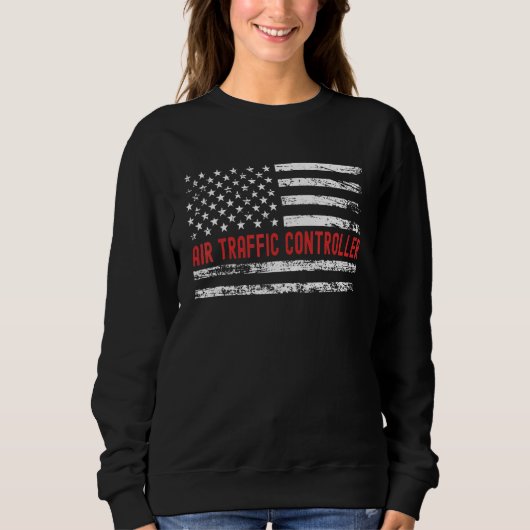 Fluglotse USA-Flagge Beruf Retro J Sweatshirt (Vorderseite)