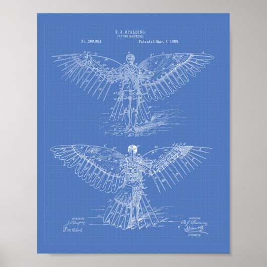 Flugmaschine 1889 Patentart - Blueprint Poster (Vorne)