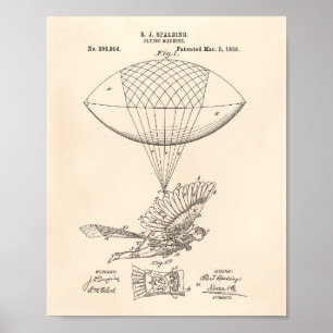 Flugmaschine 1889 Patentkunst - Altes Papier Poster
