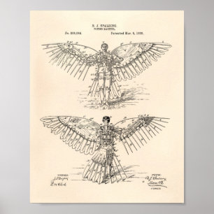 Flugmaschine 1889 Patentkunst - Altes Papier Poster