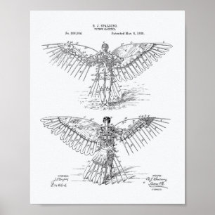 Flugmaschine 1889 Patentkunst - Weißes Papier Poster
