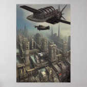 Flugmaschine über ein Dieselpunk ci| AI Art Poster (Vorne)