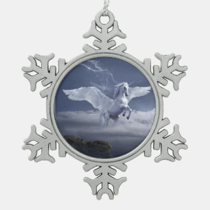 Flugpegasus Schneeflocken Zinn-Ornament