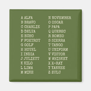 Flugphonetisches Alphabet-Magnet – Militärgrün Magnet