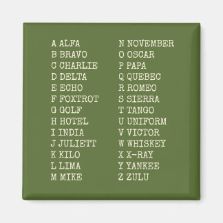Flugphonetisches Alphabet-Magnet – Militärgrün Magnet